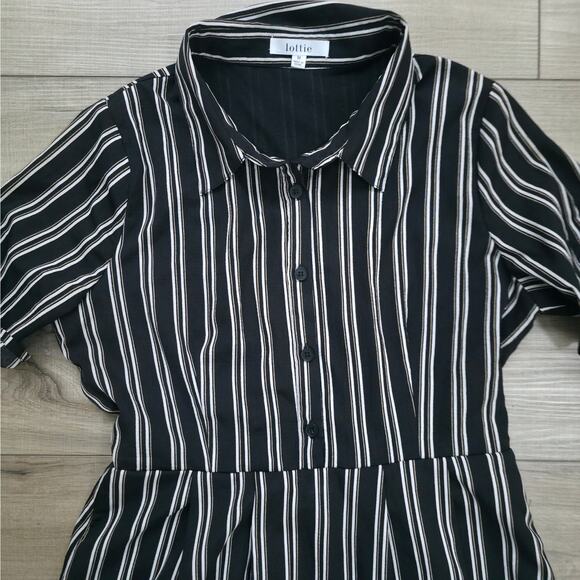 Lottie Shirt Short Sleeve Black/Cream Collared Dress Women Sz M - Picture 2 of 10